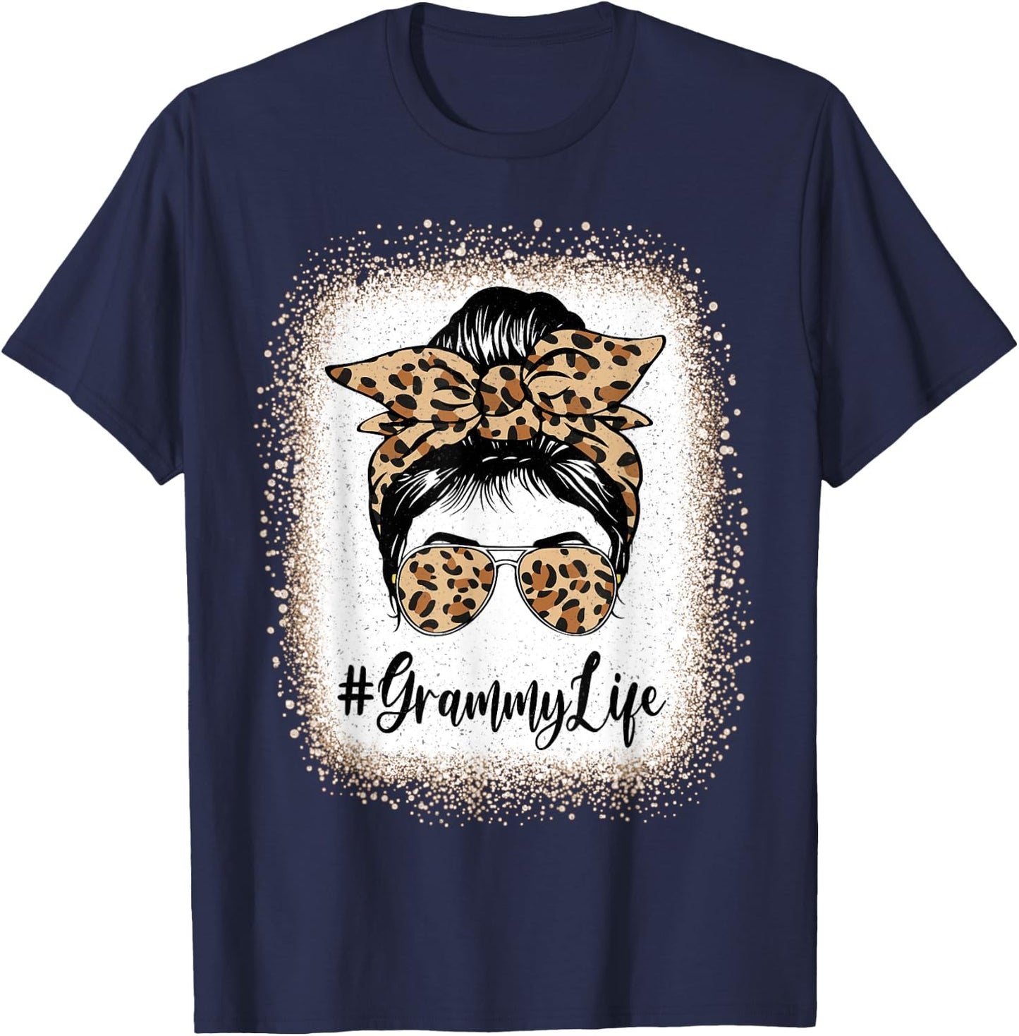 Grammy Life Bleached Leopard Messy Bun Mother's day T-Shirt - T-Shirt | Navy