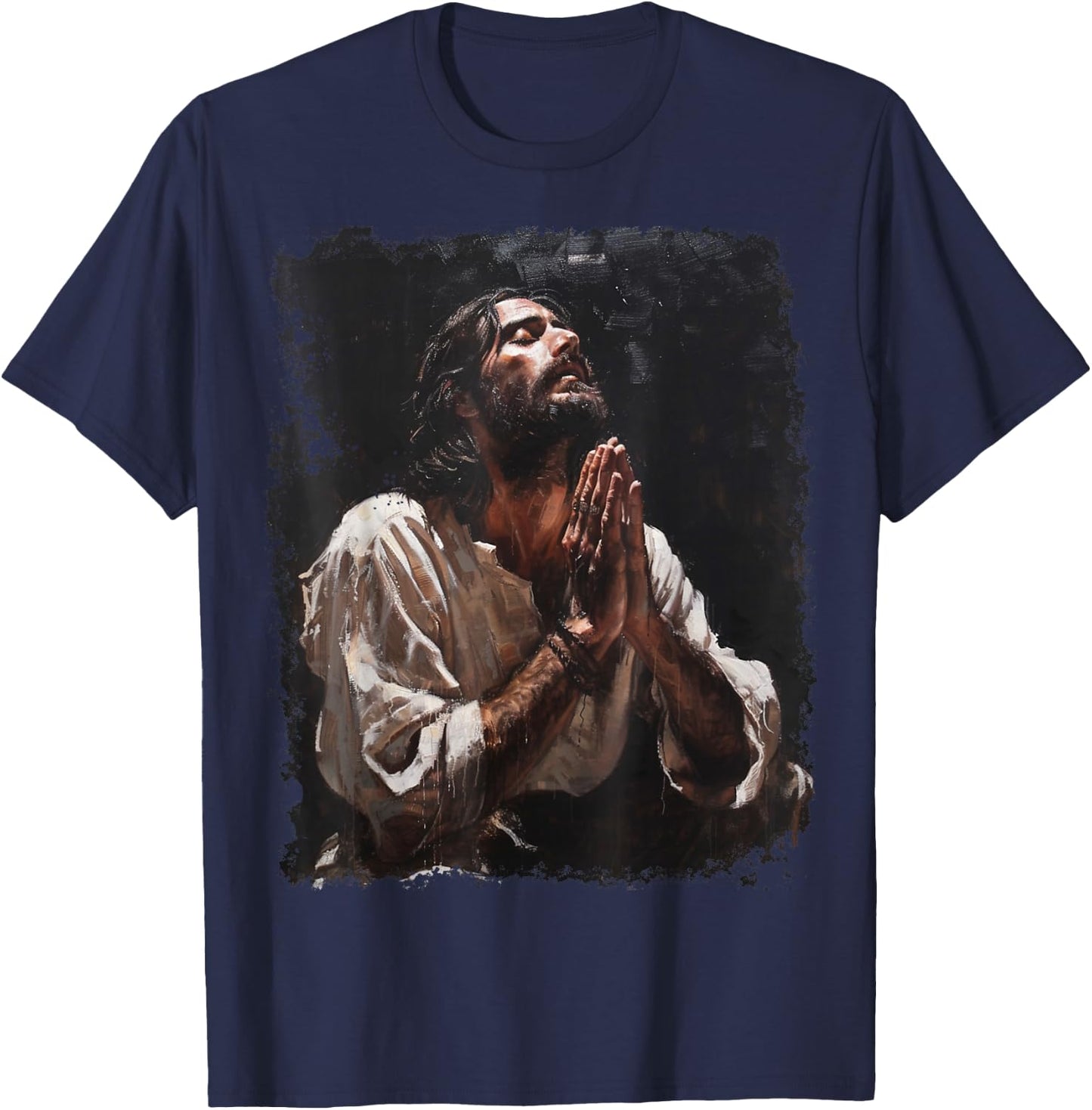 Praying Jesus Christ Christian Graphic T-Shirt - T-Shirt | Navy