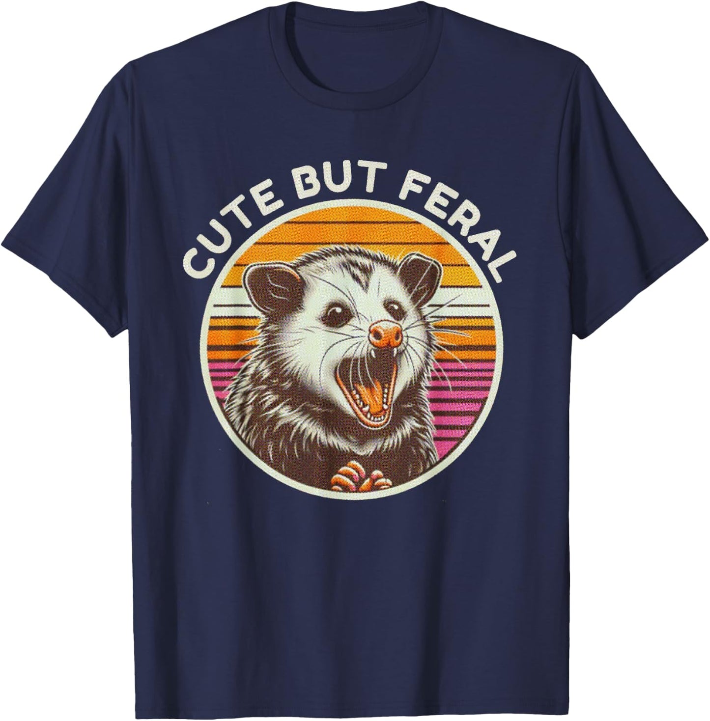 Retro Cute But Feral Opossum Funny T-Shirt - T-Shirt | Navy