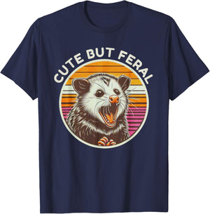 Retro Cute But Feral Opossum Funny T-Shirt - T-Shirt | Navy