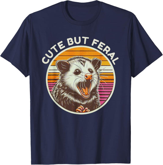 Retro Cute But Feral Opossum Funny T-Shirt - T-Shirt | Navy