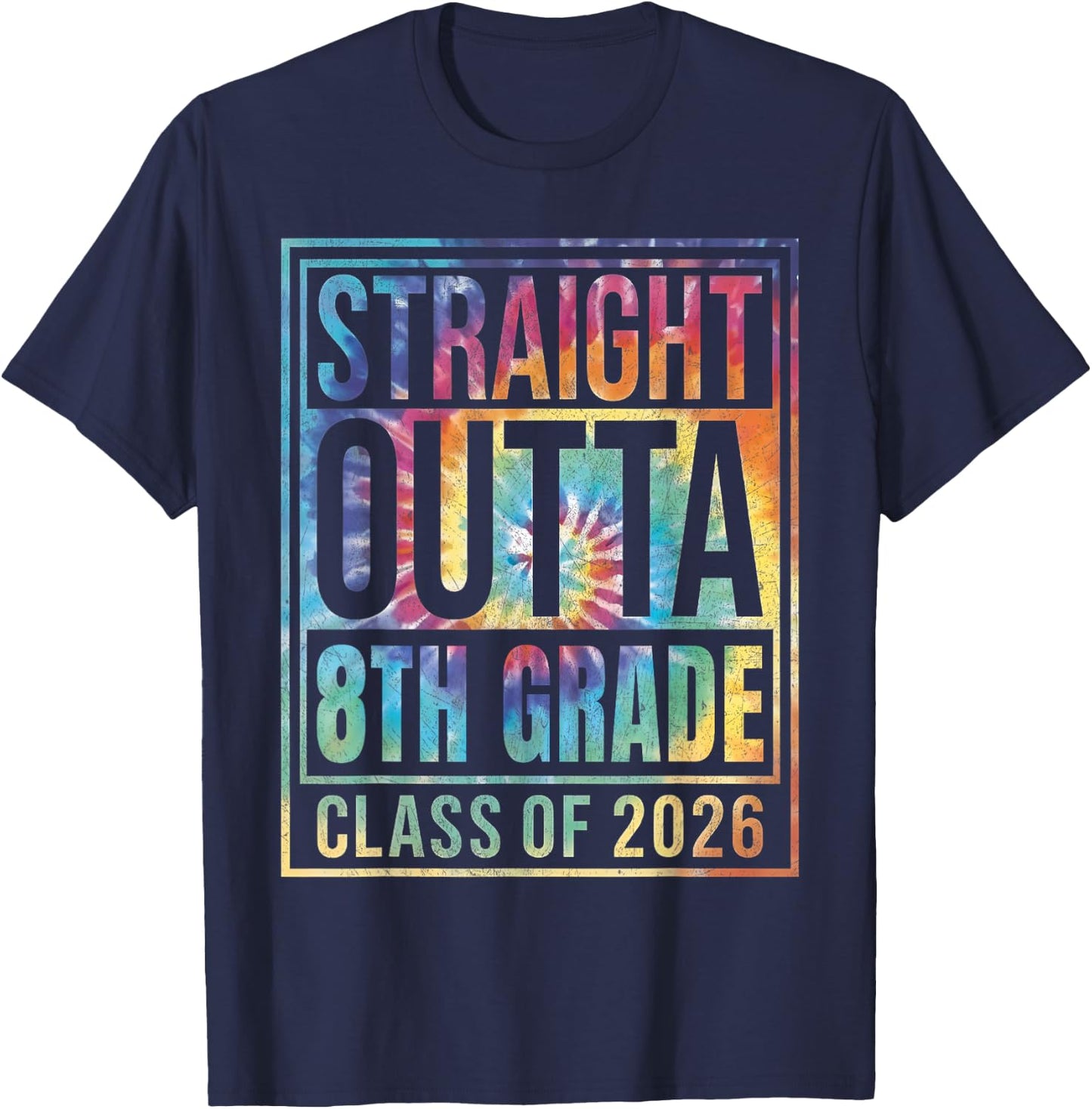 Straight Outta 8th Grade Graduation Class 2026 Eighth Grade T-Shirt - T-Shirt | Navy