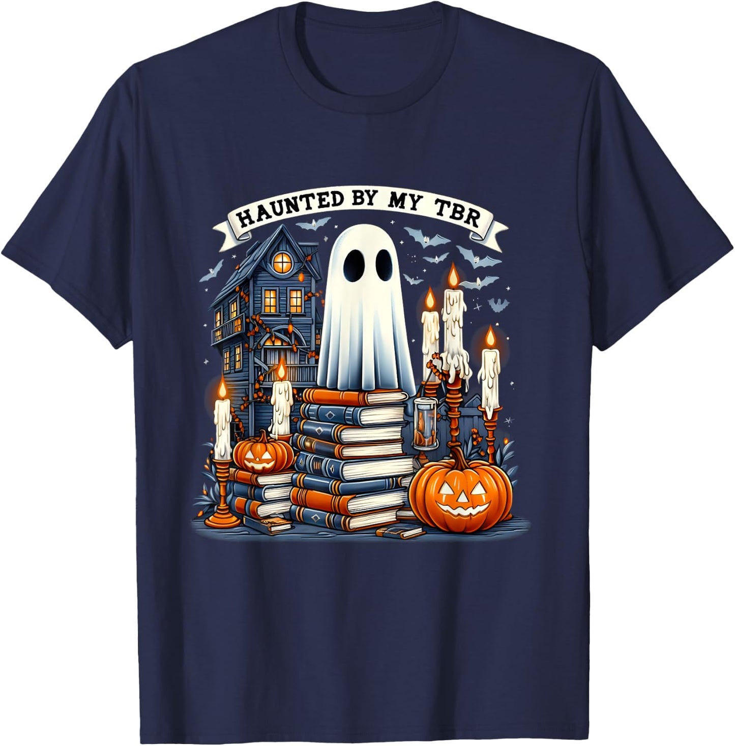 Retro Haunted by My TBR Halloween Book Readers Book Lovers T-Shirt - T-Shirt | Navy