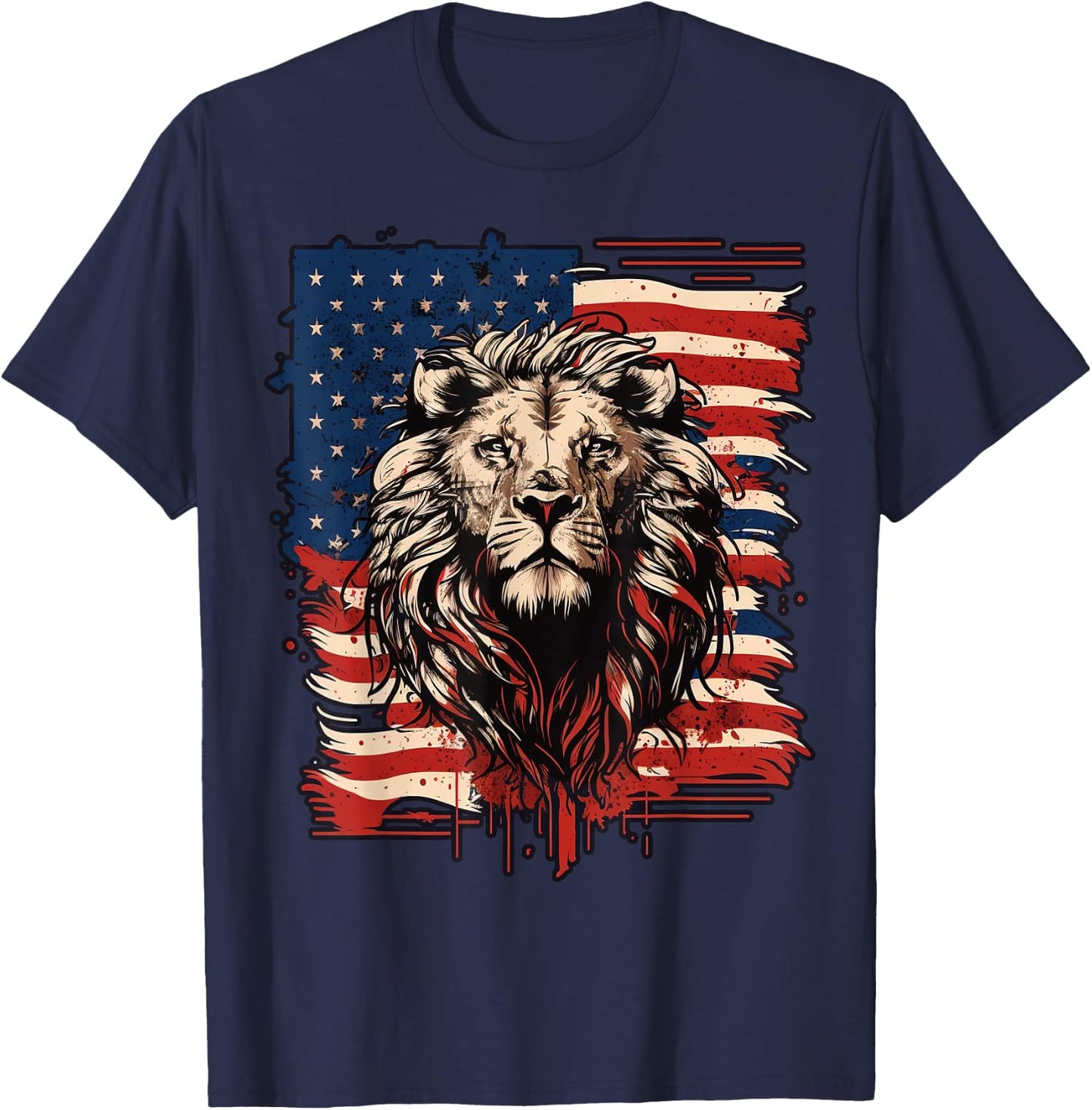 USA 4th Of July Lion on Patriotic American Lion Women Kids Men T-Shirt - T-Shirt | Navy