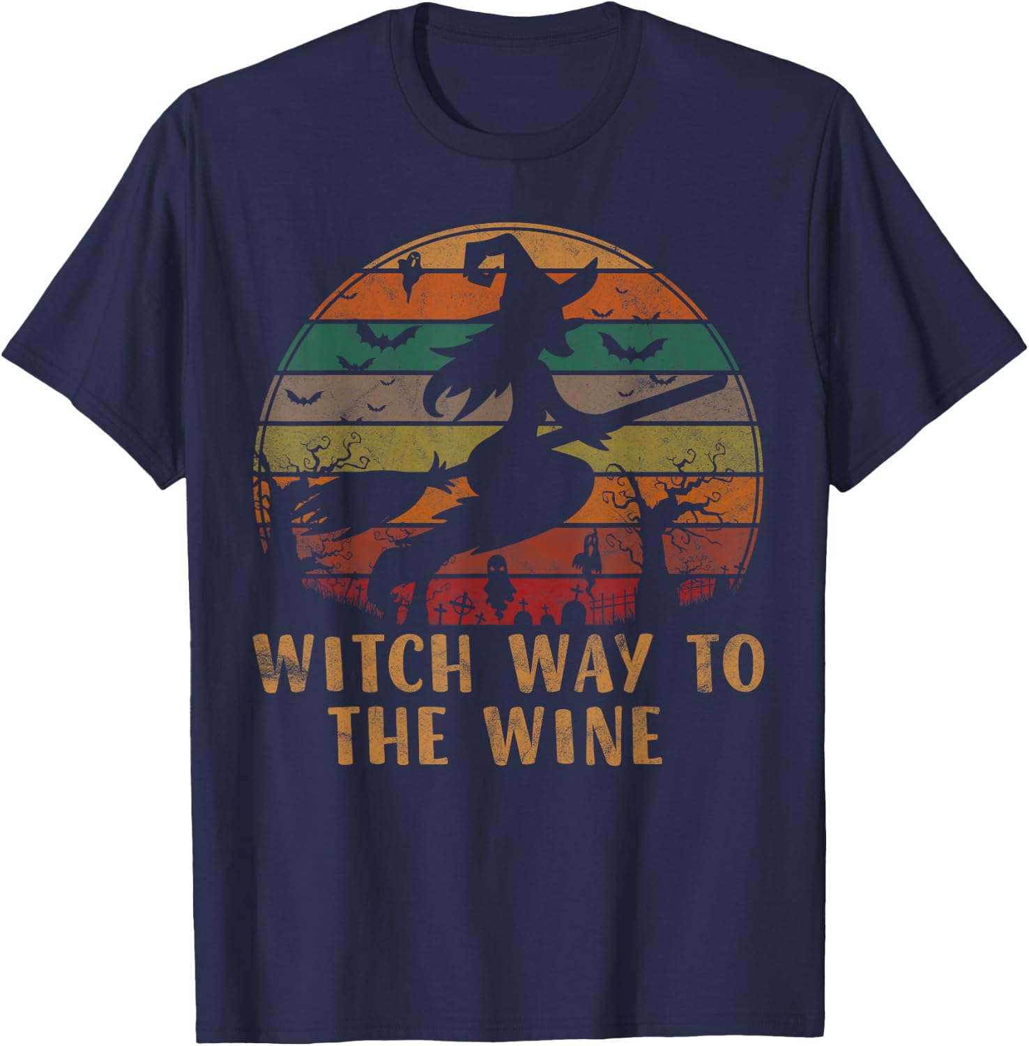 Witch Way To The Wine Apparel Funny Halloween Costume Gift T-Shirt - T-Shirt | Navy