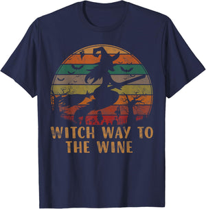 Witch Way To The Wine Apparel Funny Halloween Costume Gift T-Shirt - T-Shirt | Navy