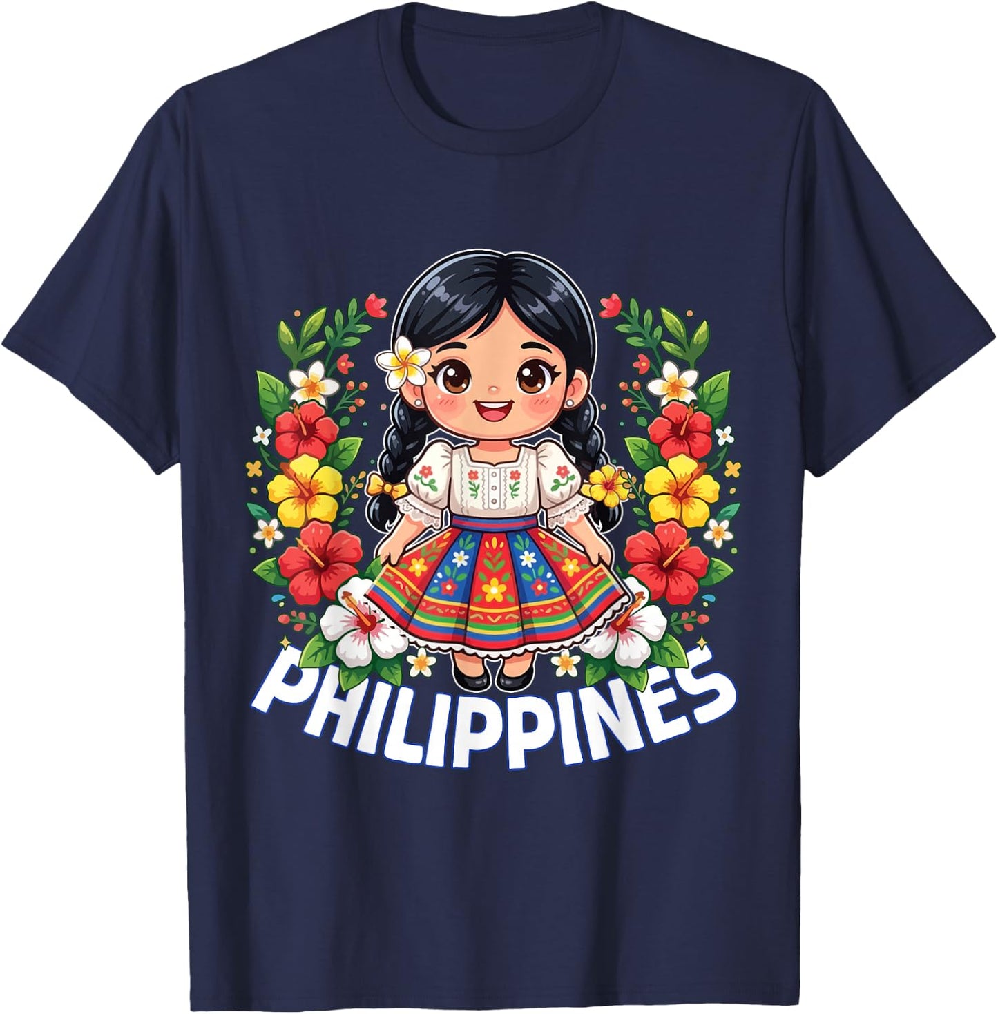 Philippines Flag Culture Cute Filipina Girl Kids T-Shirt - T-Shirt | Navy