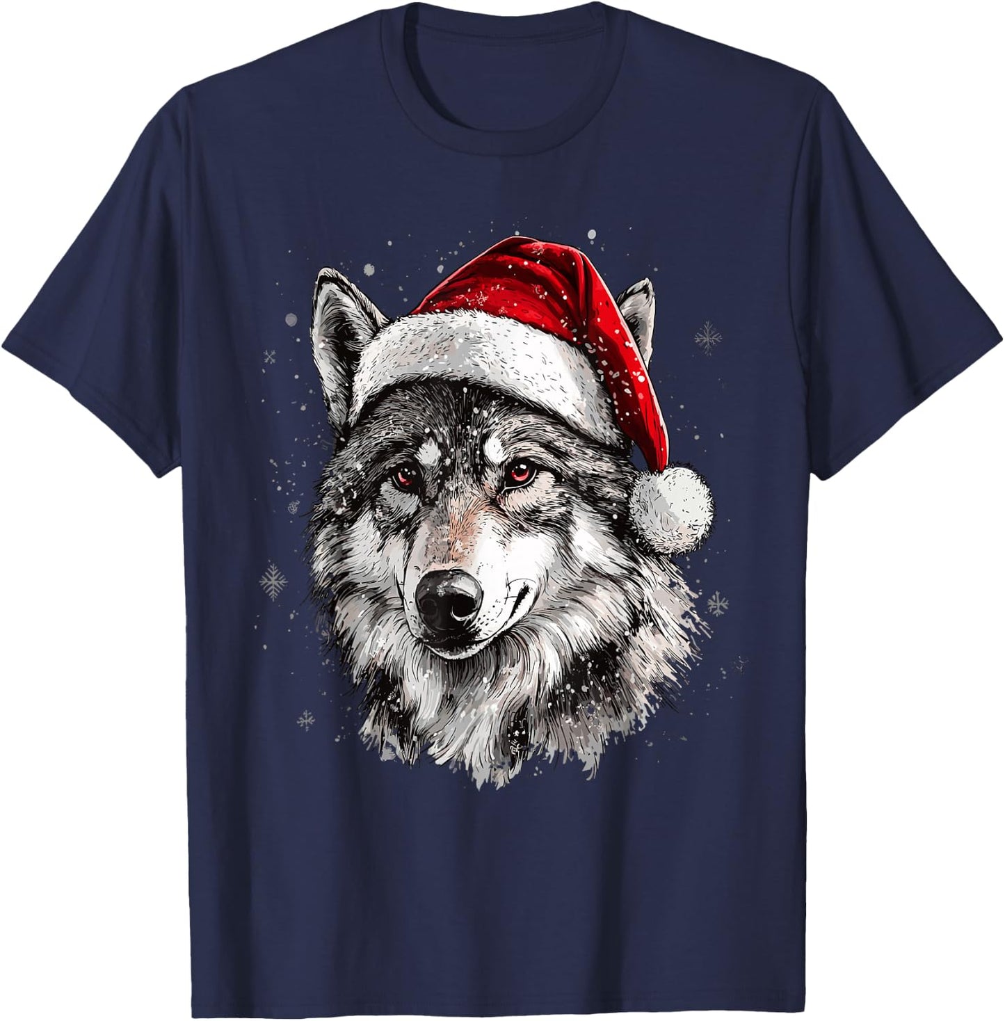 Wolf Santa Hat Funny Xmas Wolf Lovers Christmas Pajama T-Shirt - T-Shirt | Navy