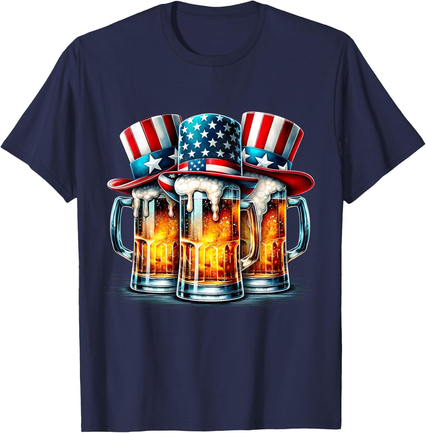 Beer American Flag Independence Day 4th of July Beer Lovers Women Men T-Shirt - T-Shirt | Navy