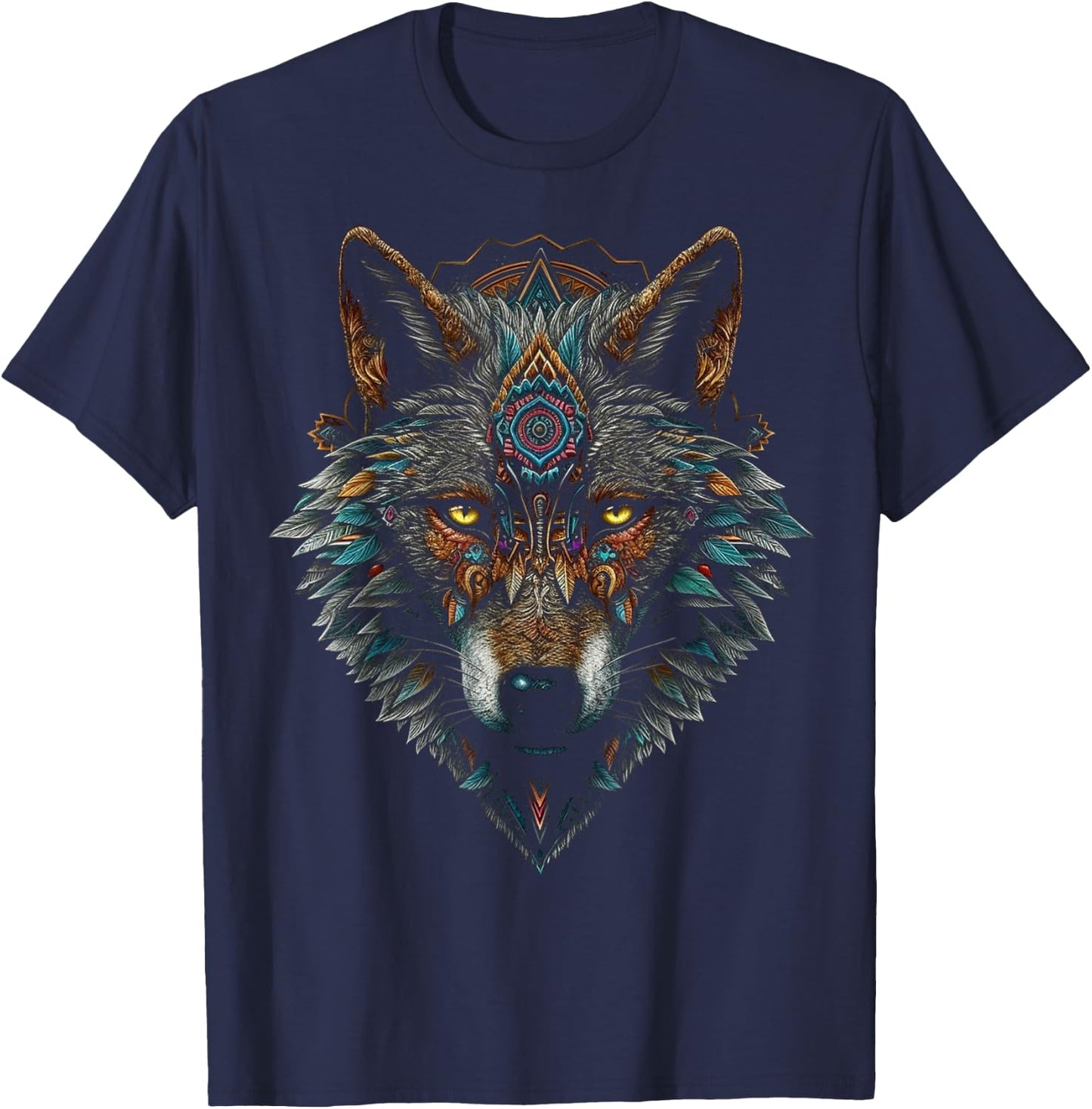 Wolf Mandala Art - Animal Lover Motif Wolf T-Shirt - T-Shirt | Navy