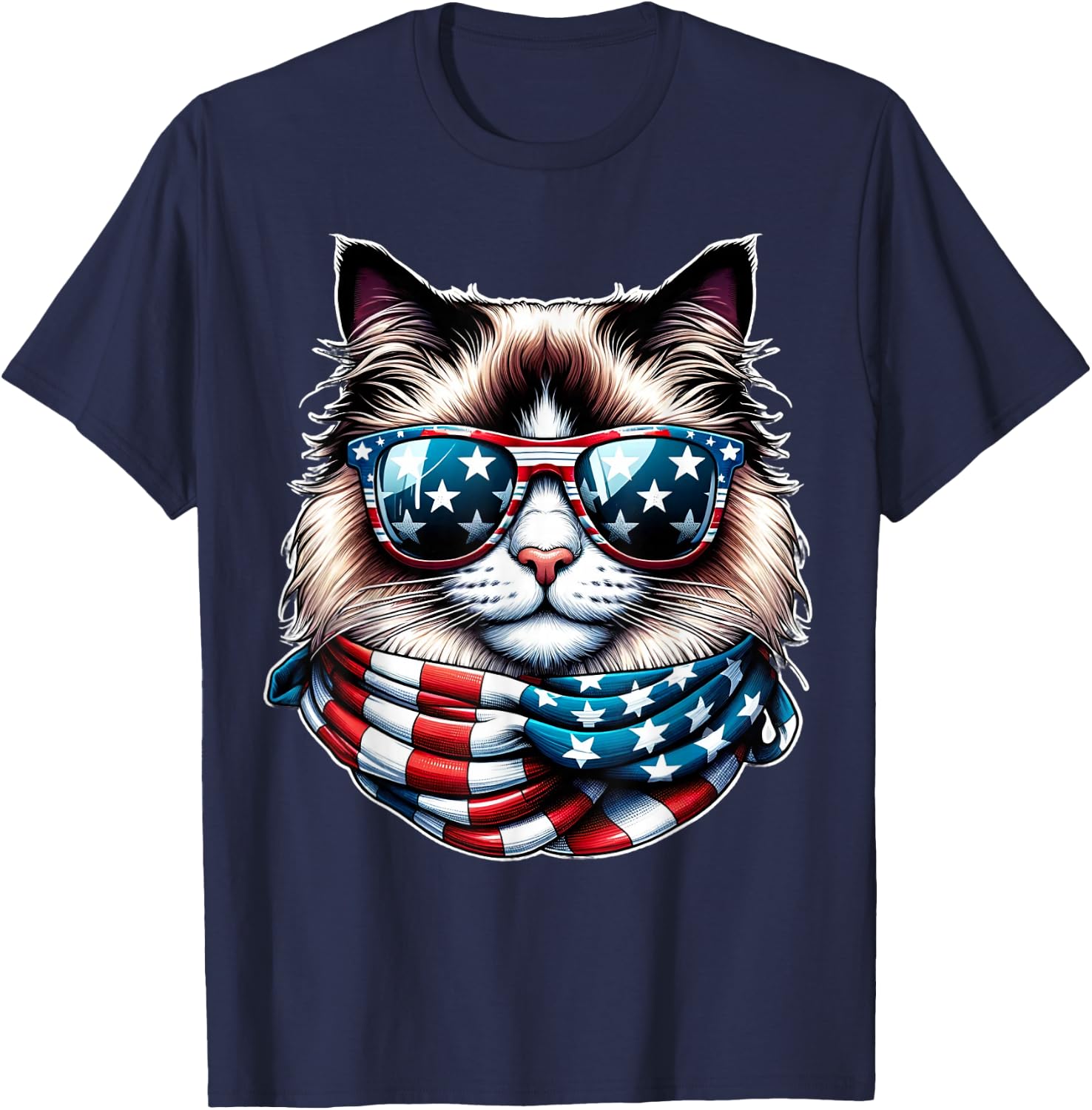 Ragdoll Cat American Flag USA Patriotic Cat 4th of July T-Shirt - T-Shirt | Navy