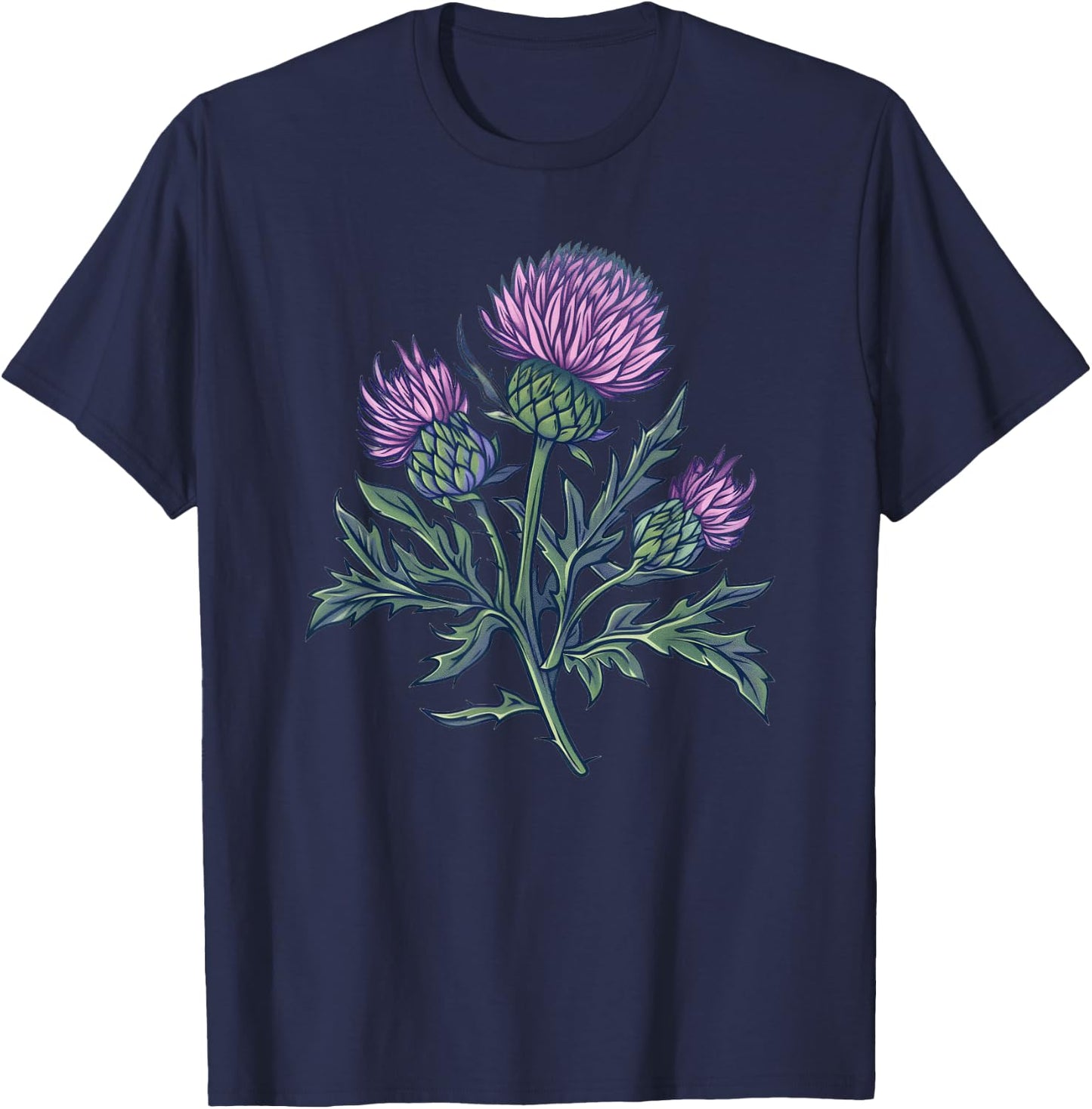 Thistle Flower Design T-Shirt - T-Shirt | Navy