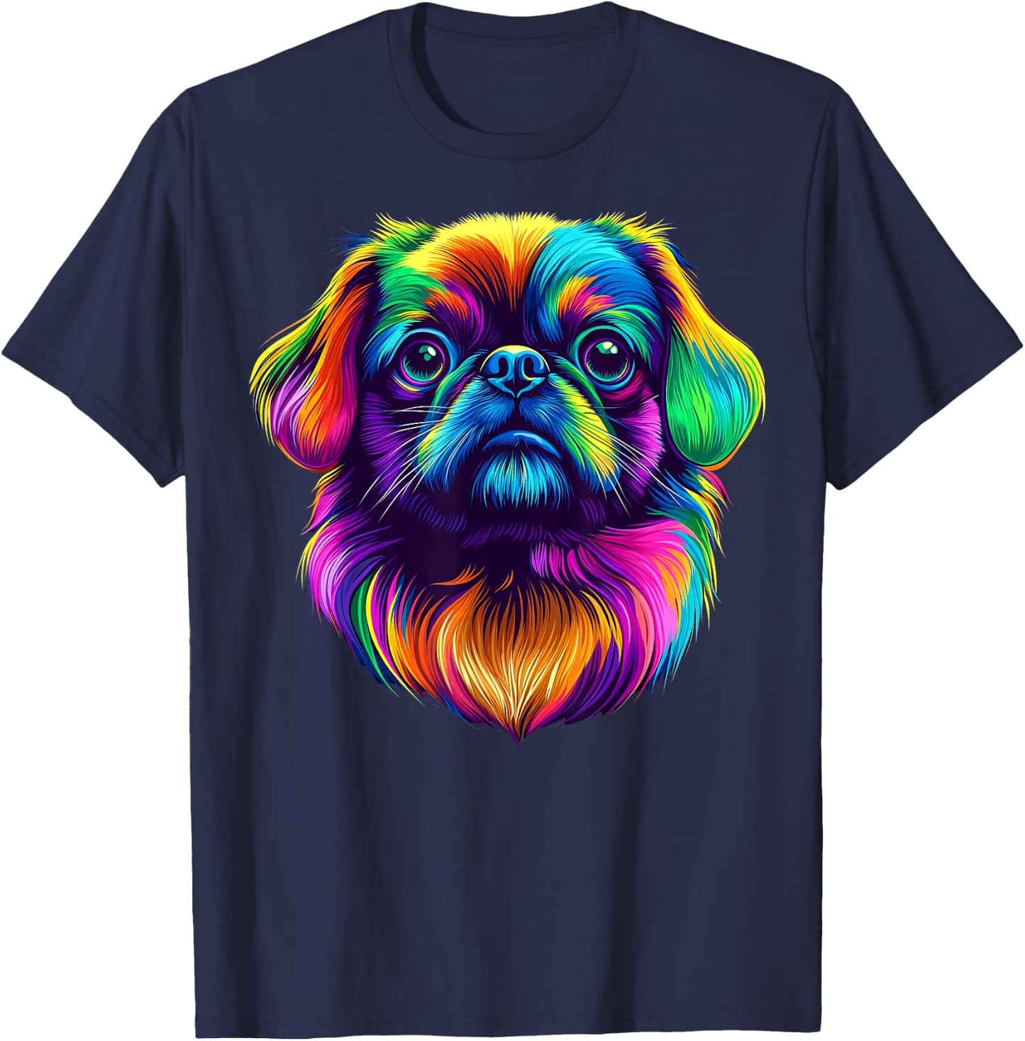 Colorful Pekingese Dog Face Cute Puppy Lover Men Women Black T-Shirt - T-Shirt | Navy
