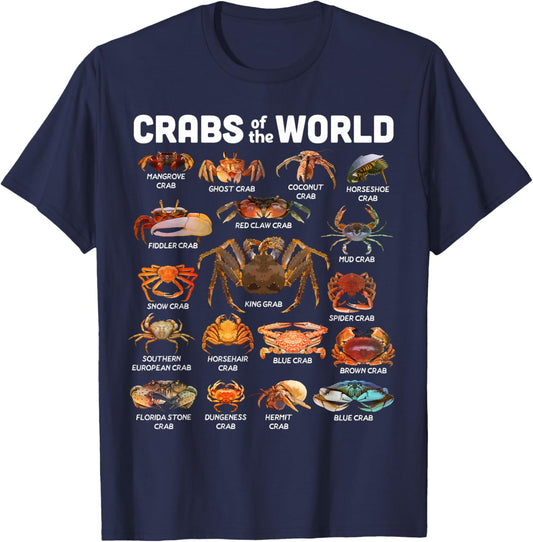 Crab Shirt Crabs of The World Types of Crabs Funny Crabbing T-Shirt - T-Shirt | Navy