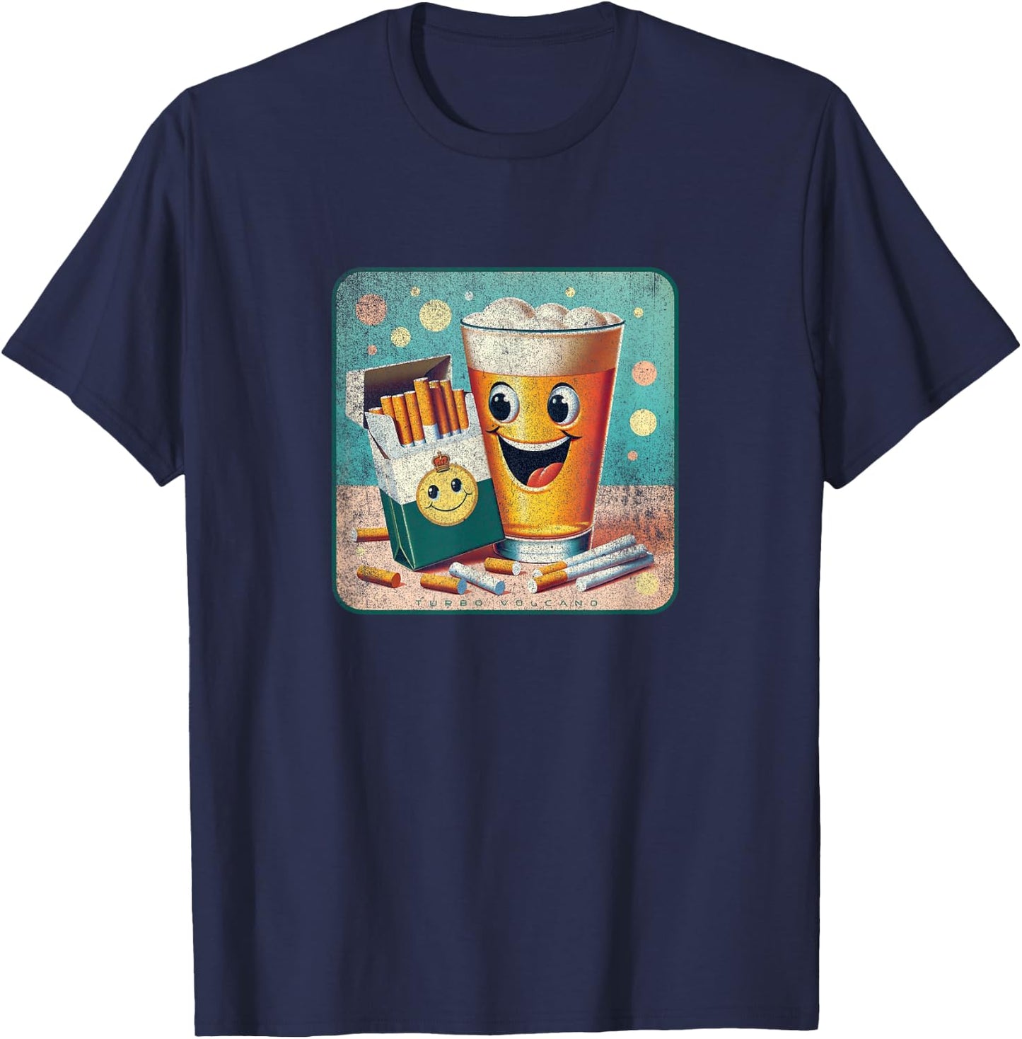 Happy Beer and Cigarettes Retro Advertising Design T-Shirt - T-Shirt | Navy