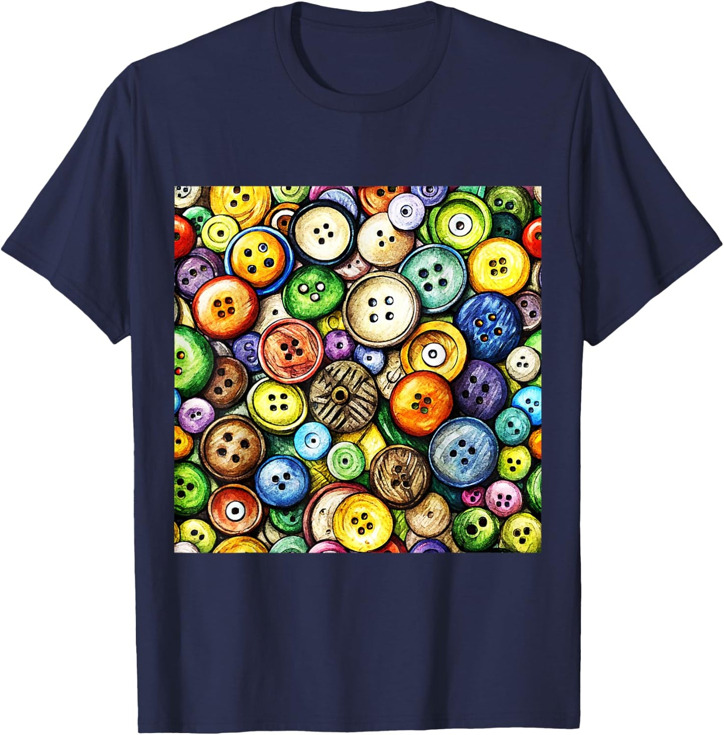 Multicolor Button Pattern T-Shirt - T-Shirt | Navy