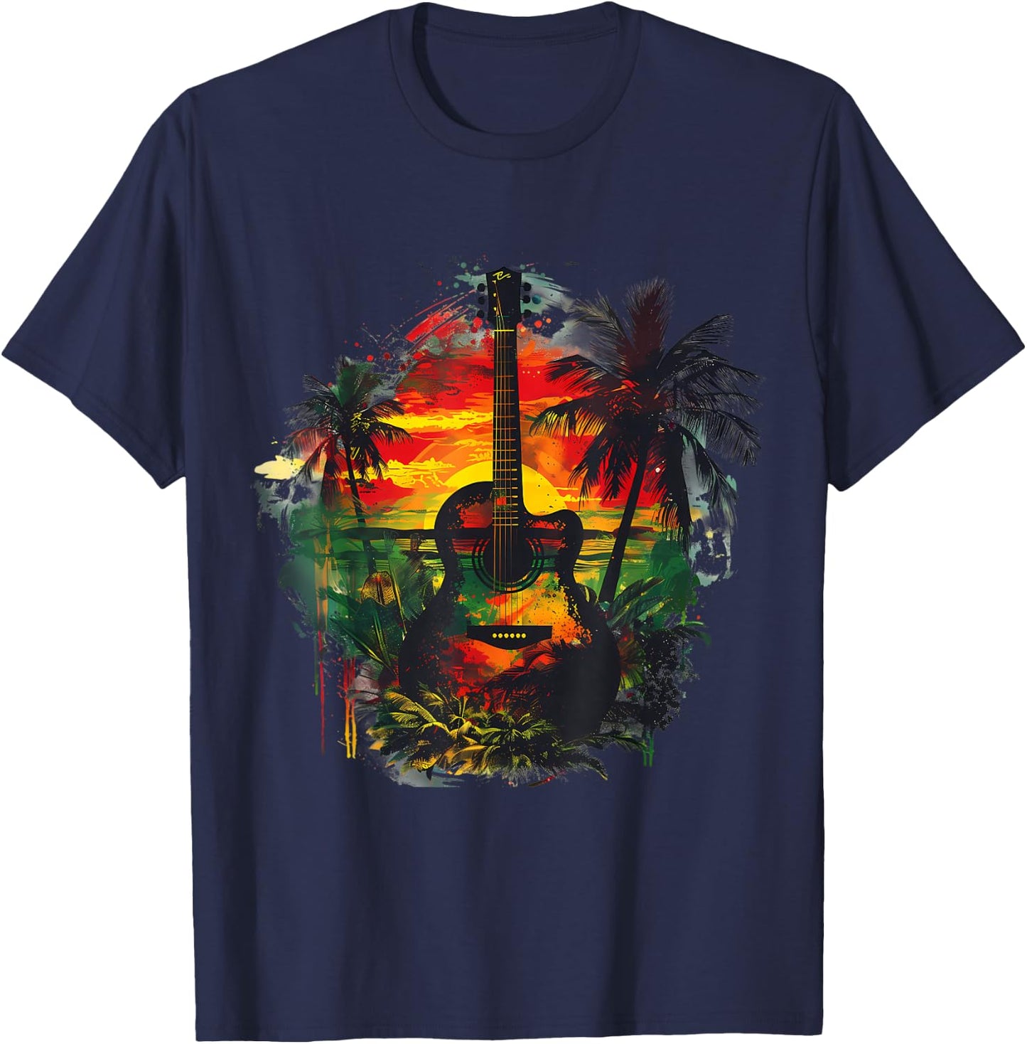 Rasta Reggae Guitar Jamaican Pride Rastafari Roots T-Shirt - T-Shirt | Navy