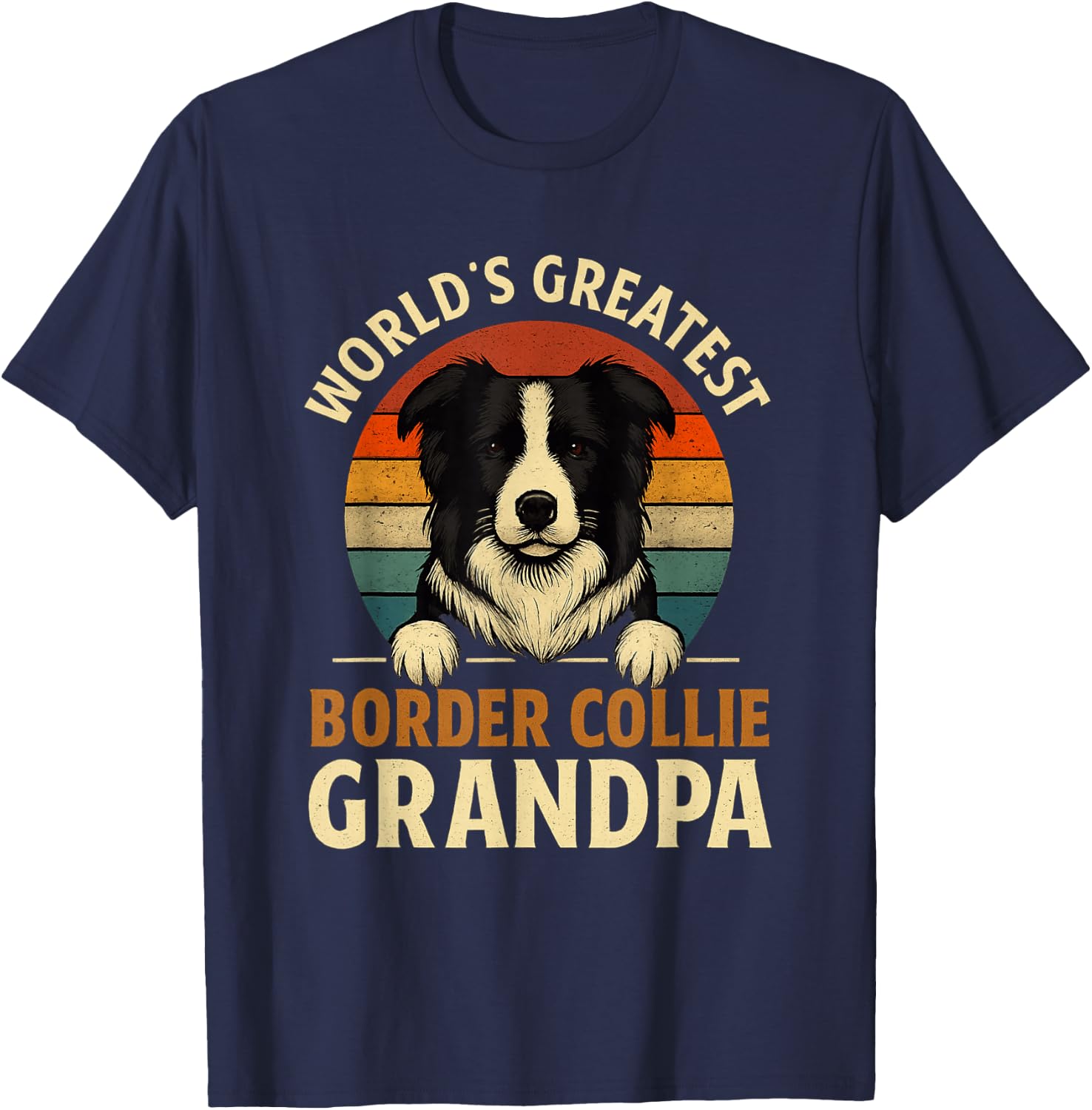 Border Collie Worlds Greatest Grandpa Retro Dog Lover T-Shirt - T-Shirt | Navy