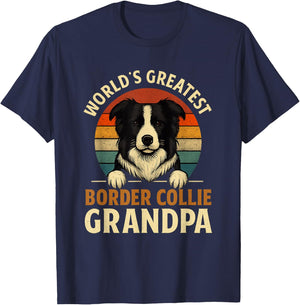 Border Collie Worlds Greatest Grandpa Retro Dog Lover T-Shirt - T-Shirt | Navy