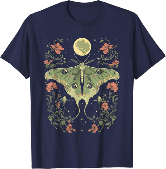 Goblincore Moth and Butterfly with Moon Cottagecore T-Shirt - T-Shirt | Navy