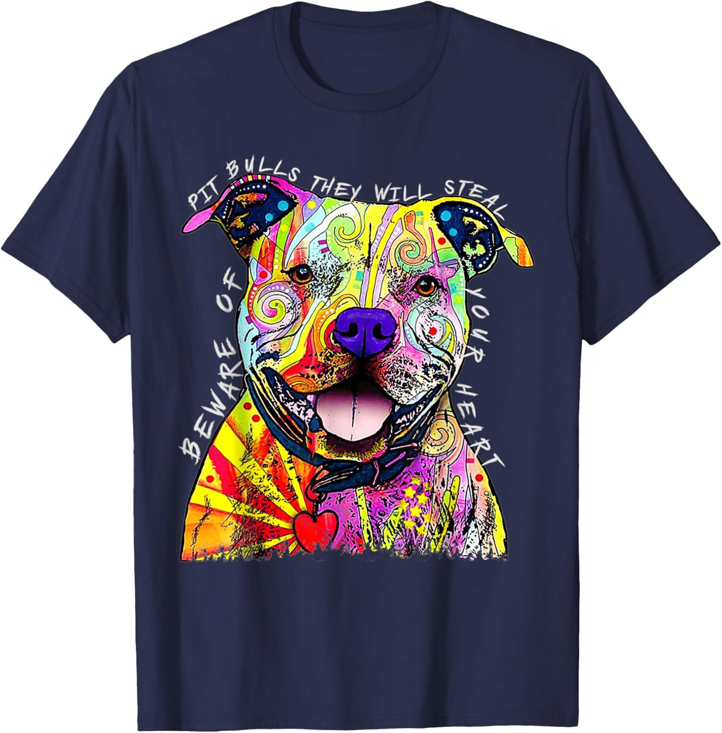 Funny Beware of Pit Bulls, Dean Russo Pitbull Original T-Shirt - T-Shirt | Navy