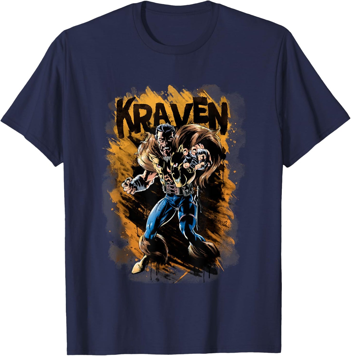 Marvel Universe Classic Kraven Vintage Brush Strokes T-Shirt - T-Shirt | Navy