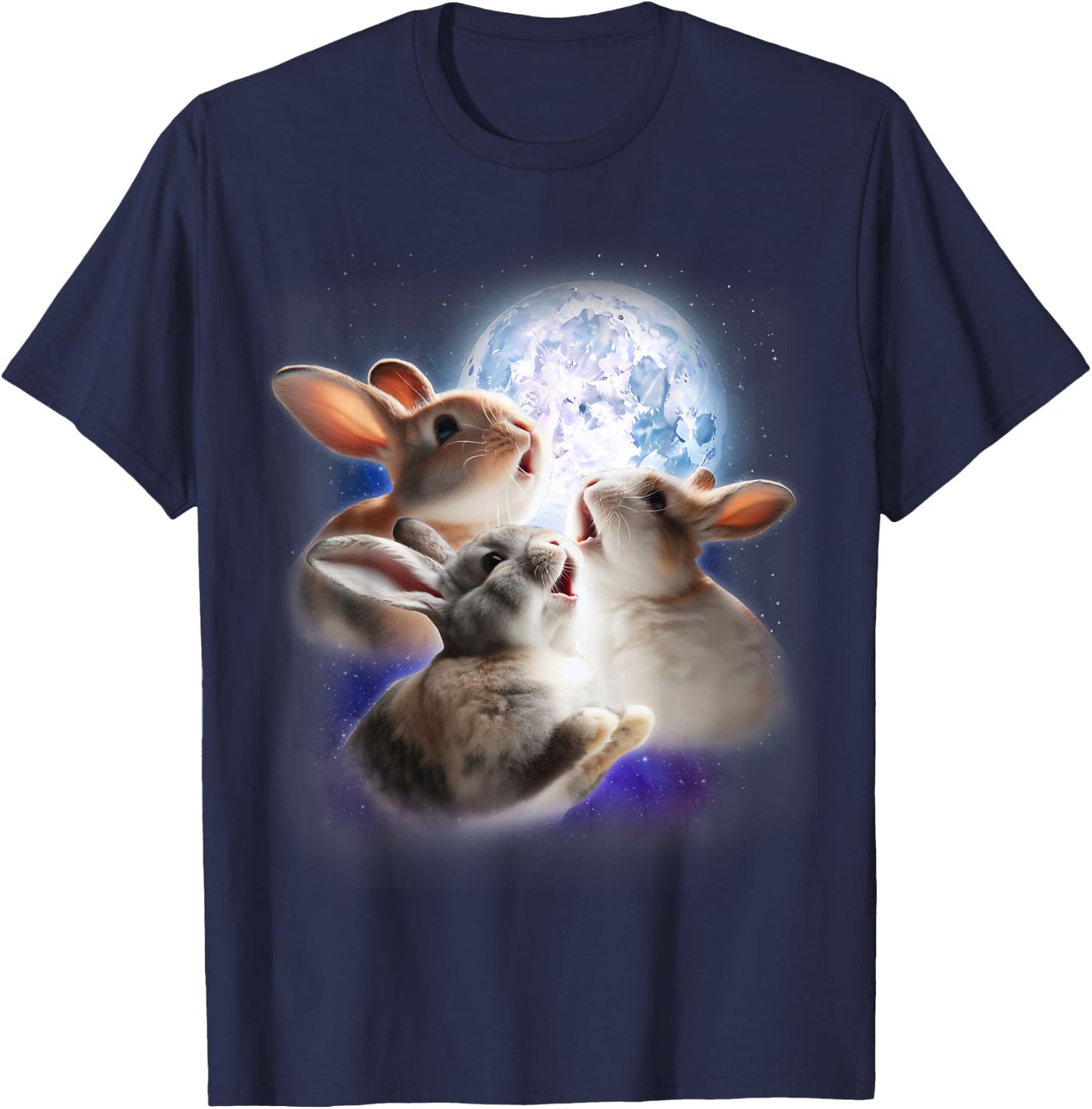 3 Bunnies Howling At The Moon Funny Rabbit Bunny Lover Kids T-Shirt - T-Shirt | Navy