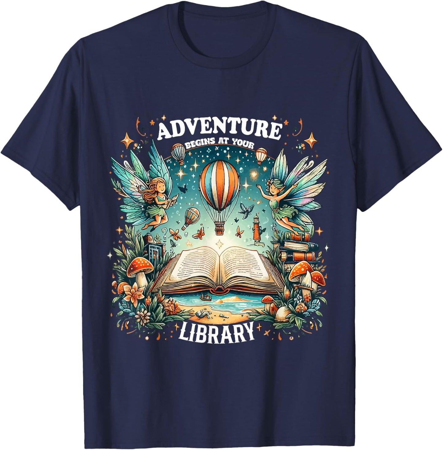 Adventure Begins at Your Library Summer fairies Reading 2024 Men Women T-Shirt - T-Shirt | Navy