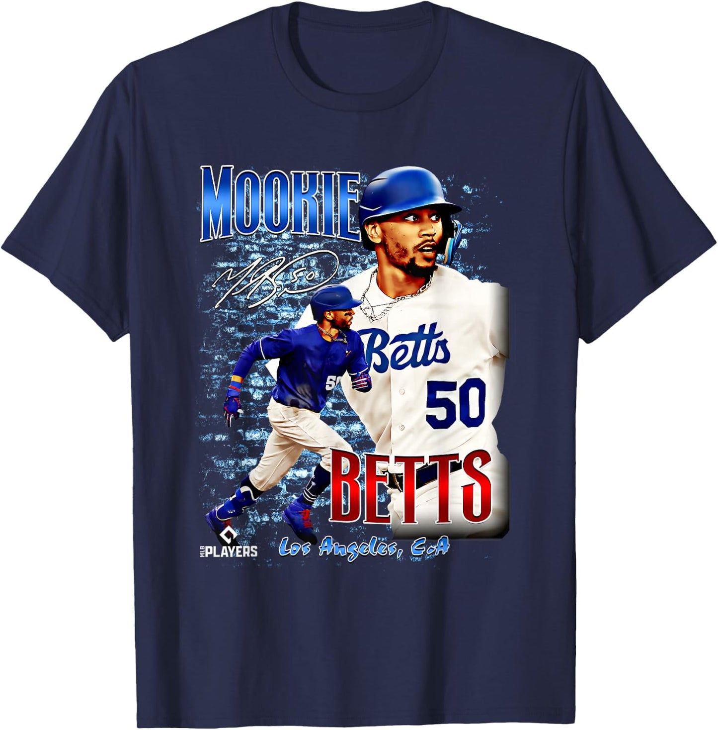 Mookie Betts | Los Angeles Baseball Players | MLBMBE7001 T-Shirt - T-Shirt | Navy
