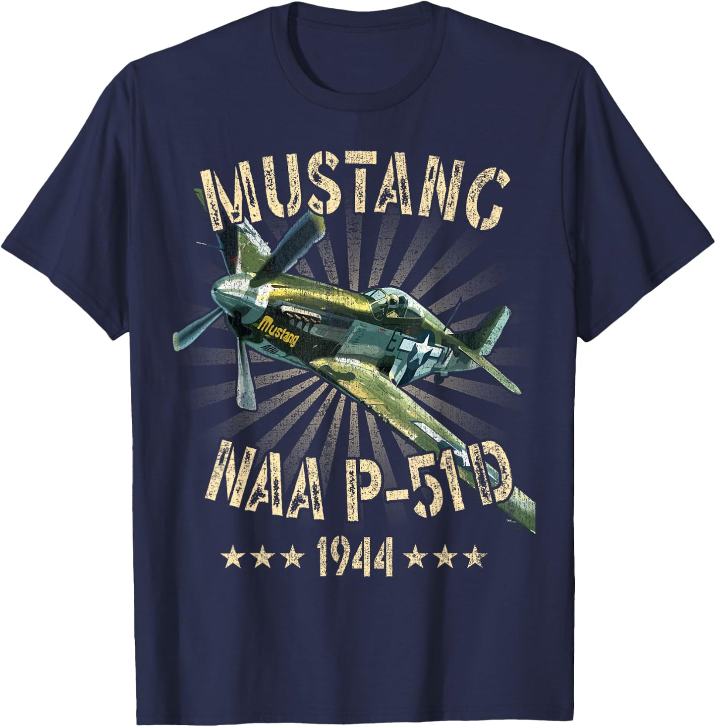 P-51D Mustang Vintage North American P-51D Fighter Warbirds T-Shirt - T-Shirt | Navy