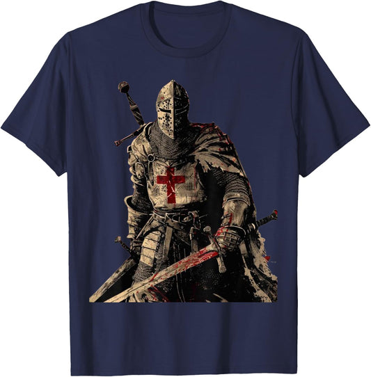 Knight Christian Templar Warrior Of God Crusader Gift , Small, Black T-Shirt - T-Shirt | Navy