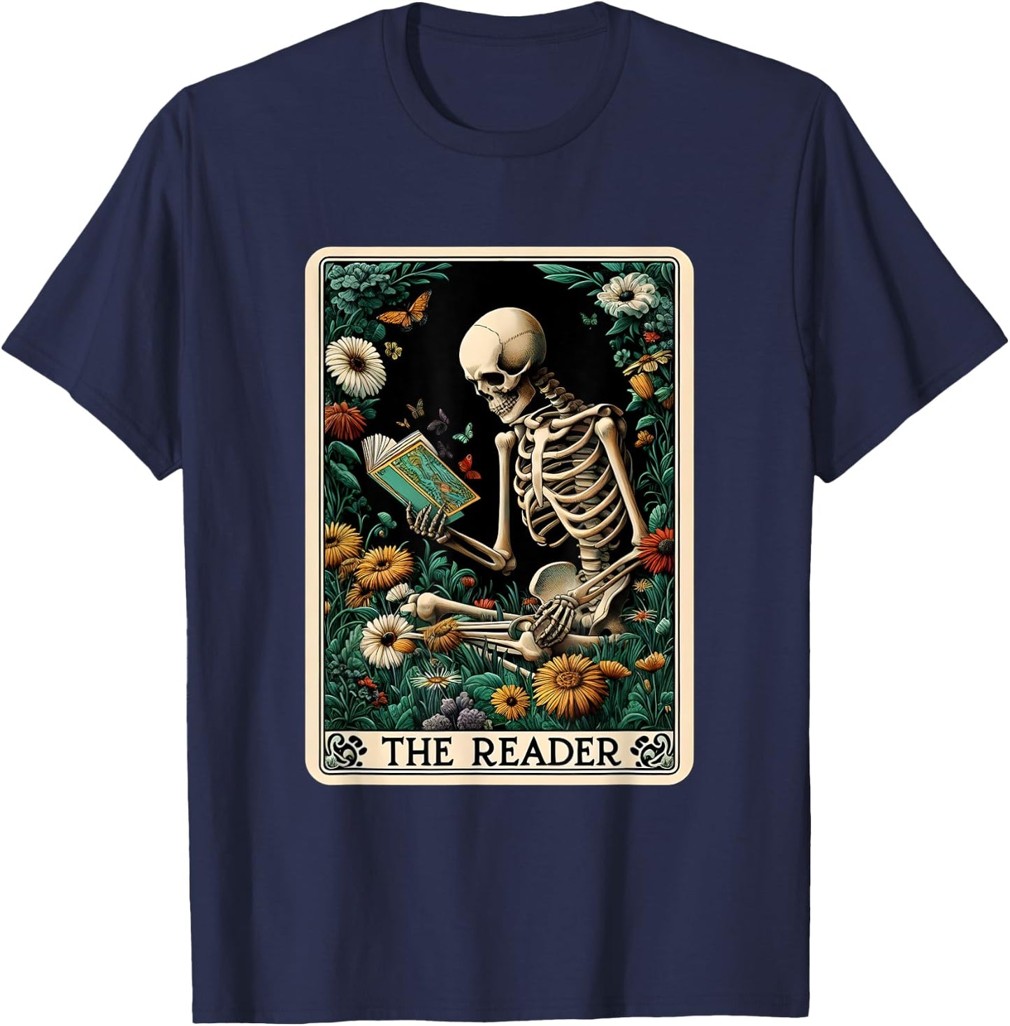 The Reader Skeleton Book Lover Tarot Card Reading Readers T-Shirt - T-Shirt | Navy