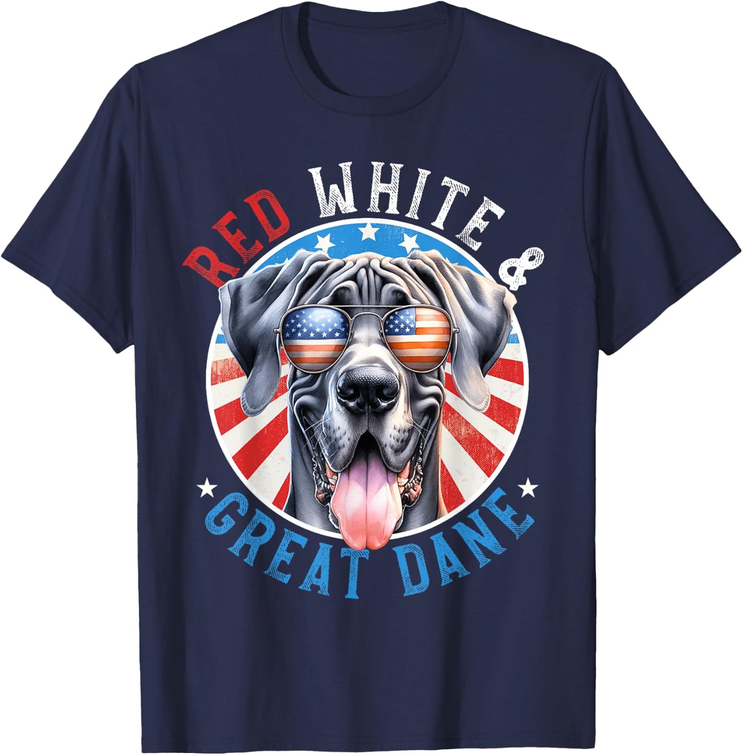 Great Dane Dog 4th of July Red White and Gentle Giant Lovers T-Shirt - T-Shirt | Navy
