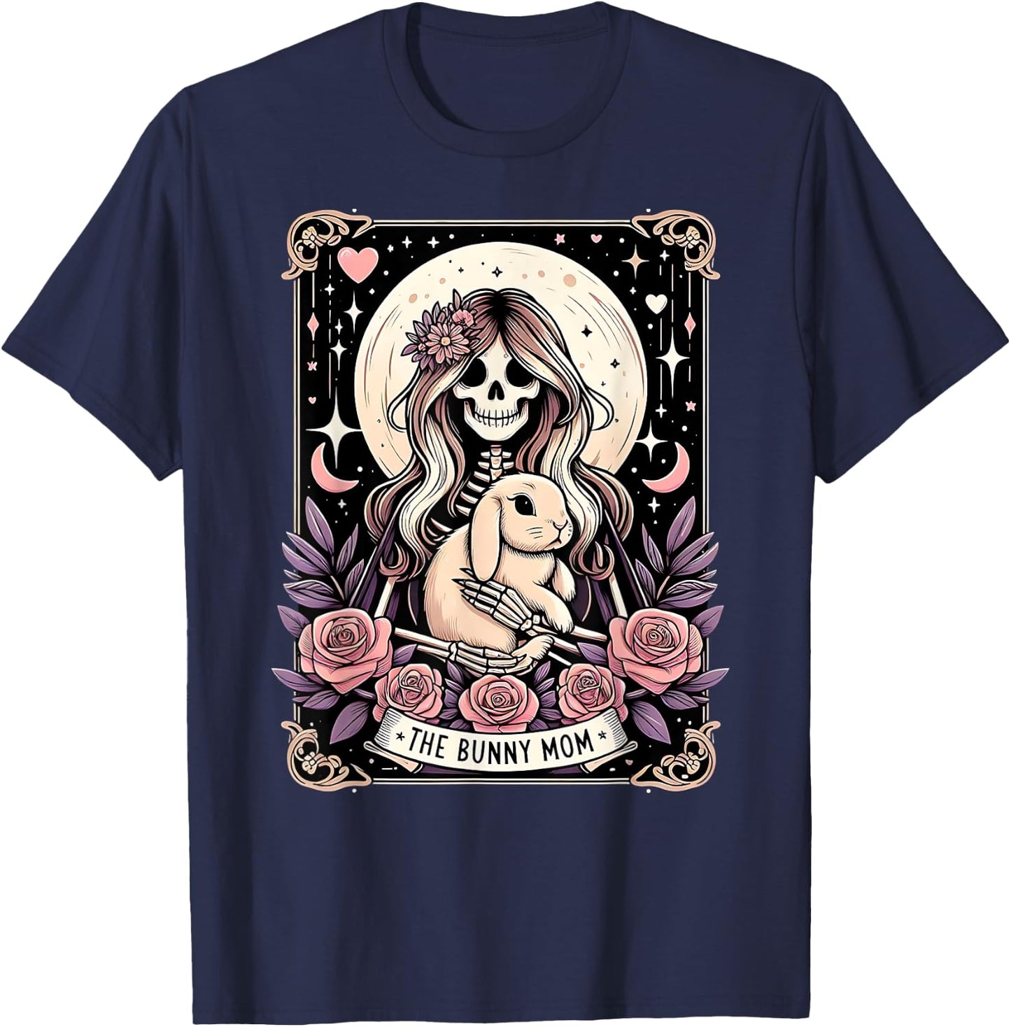 Cute Bunny Mom Tarot Card Skeleton Moon with Stars Women T-Shirt - T-Shirt | Navy