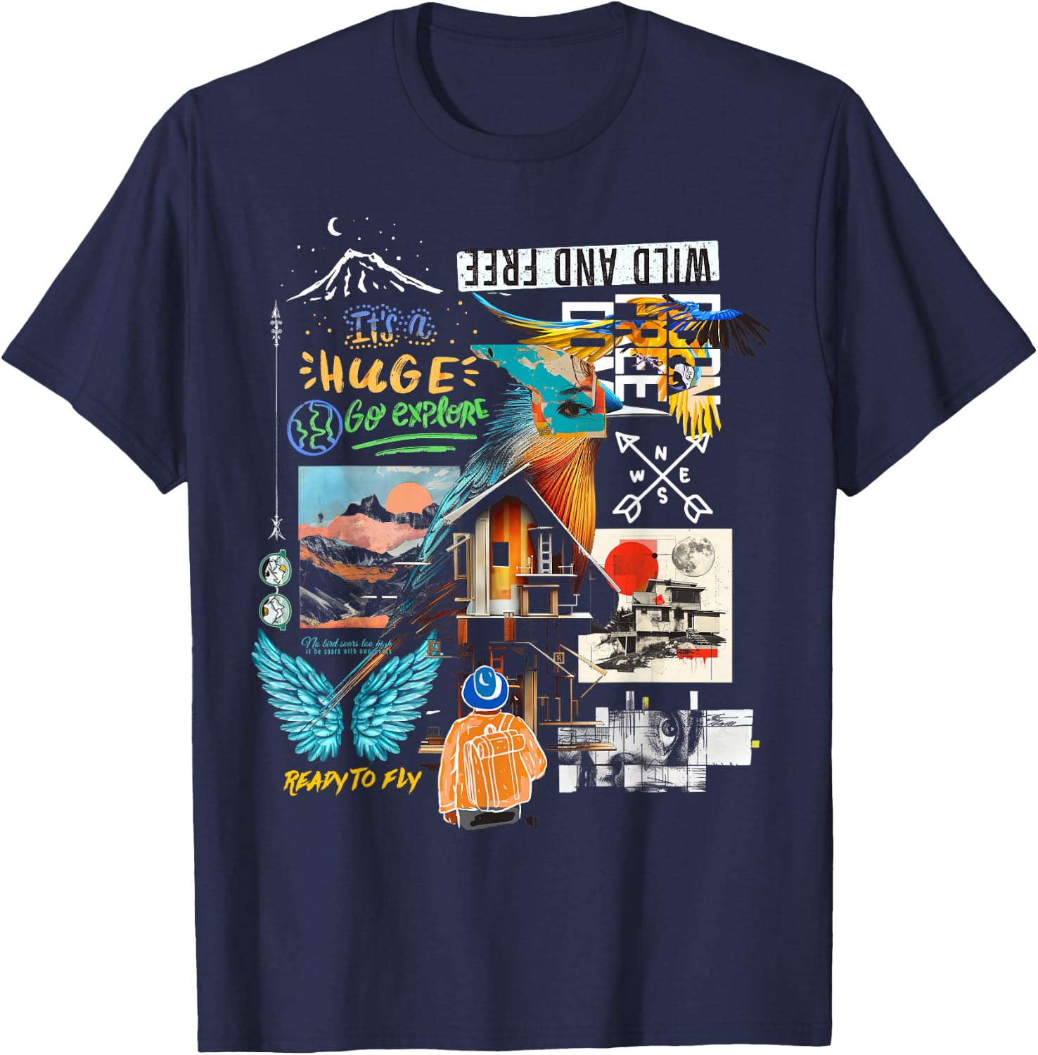 Butterfly | Frontprint | Animal Art Graphic Artwork Butterfl T-Shirt - T-Shirt | Navy