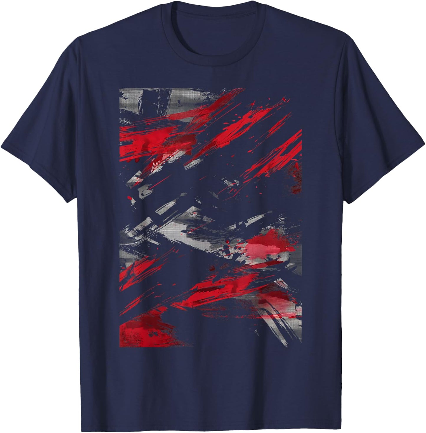 Red and Black Dynamic Splatter Graphic T-Shirt - T-Shirt | Navy