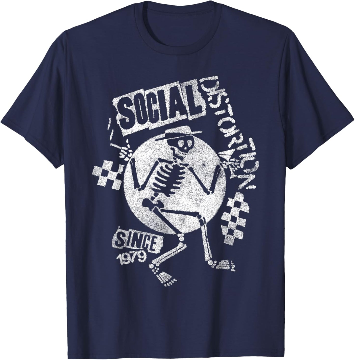 Official Social Distortion White Spray Skelly T-Shirt - T-Shirt | Navy