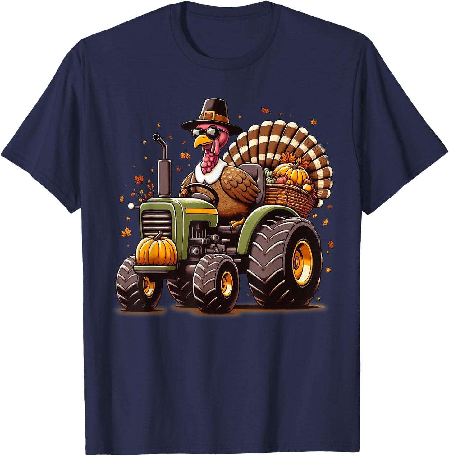 Turkey Riding Tractor Boys Kids Happy Thanksgiving Day T-Shirt - T-Shirt | Navy