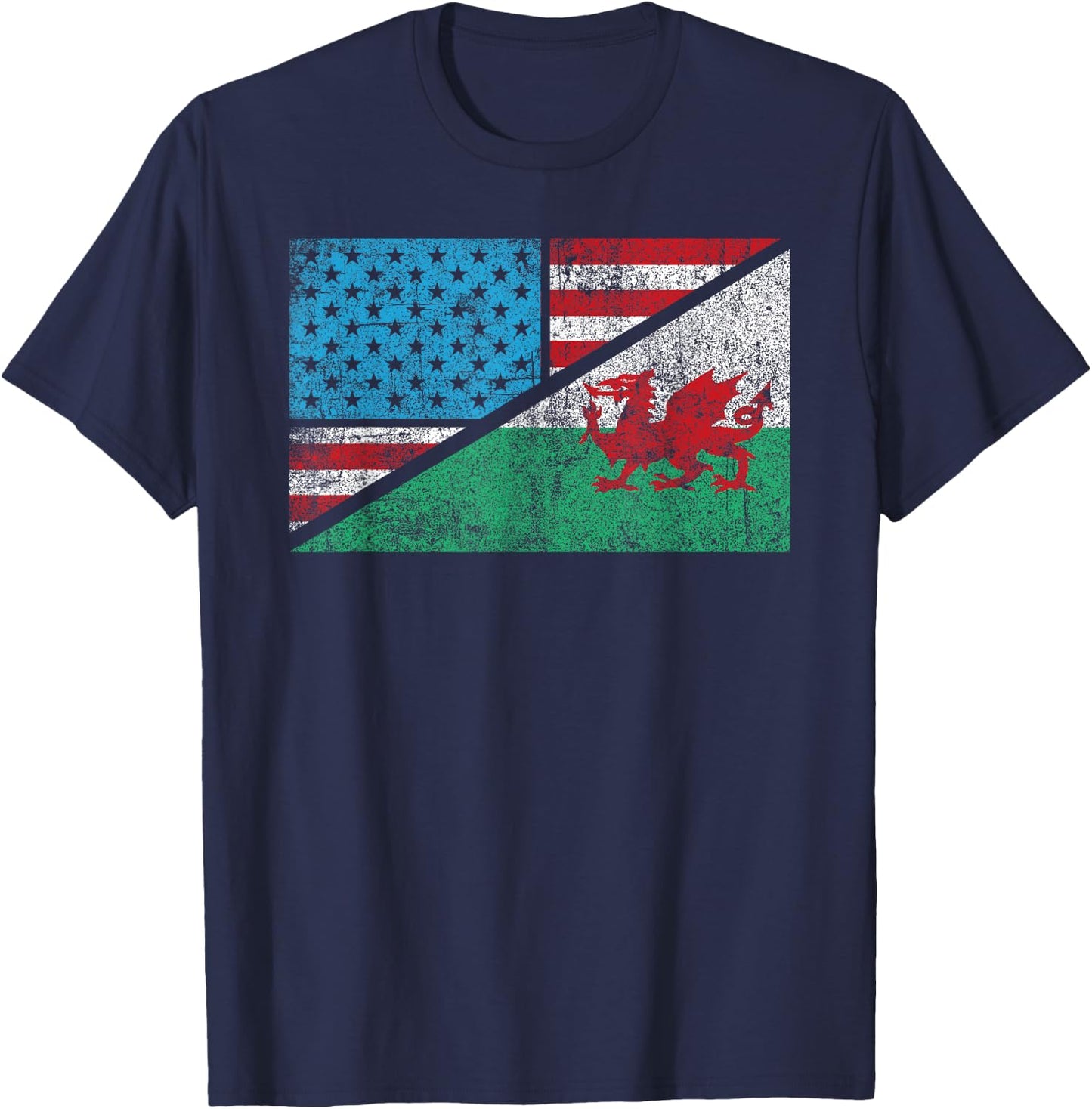 Welsh American distressed flag Wales US history heraldry T-Shirt - T-Shirt | Navy