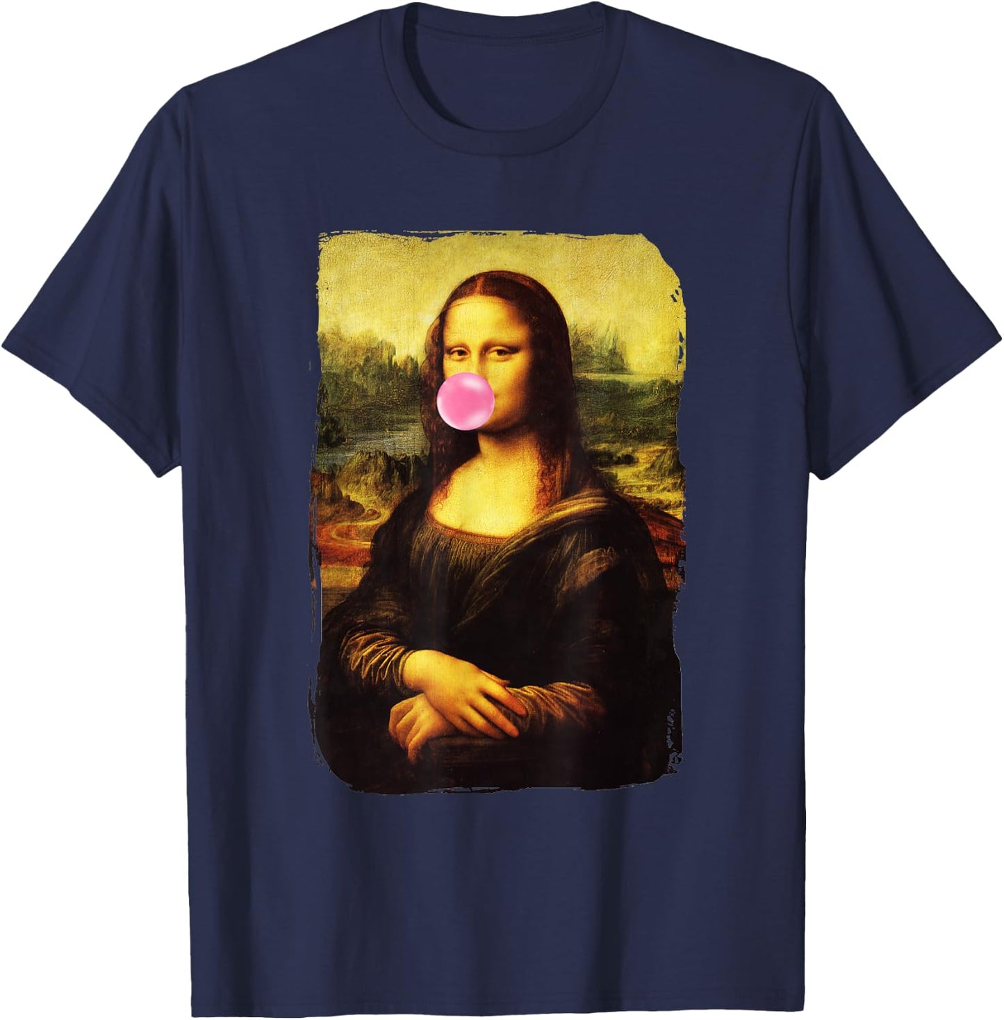 Mona Lisa Blowing Bubble Gum Funny Gioconda T-Shirt - T-Shirt | Navy