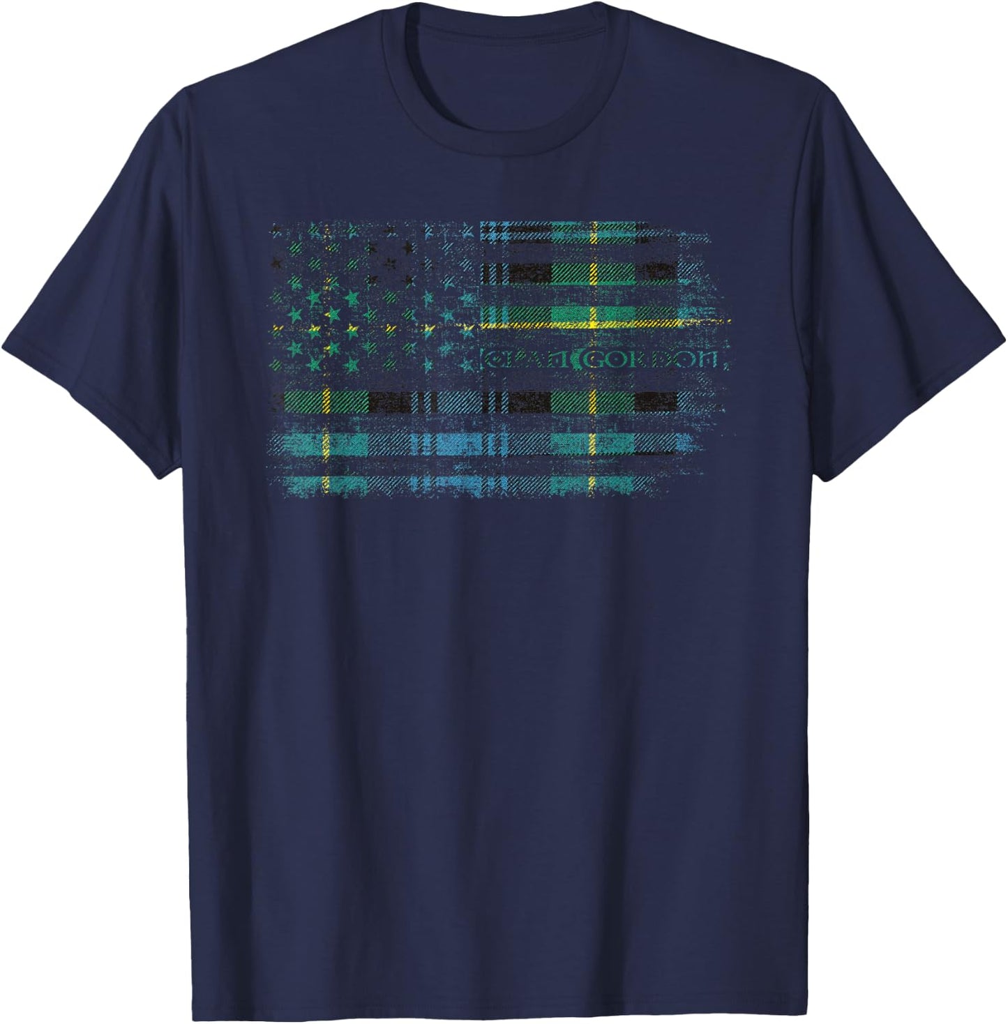 Clan Gordon Scottish tartan US flag kilt Scotland T-Shirt - T-Shirt | Navy