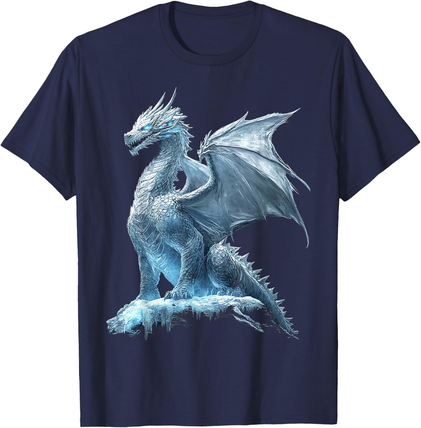 Ice Dragon Motif Mythical Illustration Ice Dragon T-Shirt - T-Shirt | Navy
