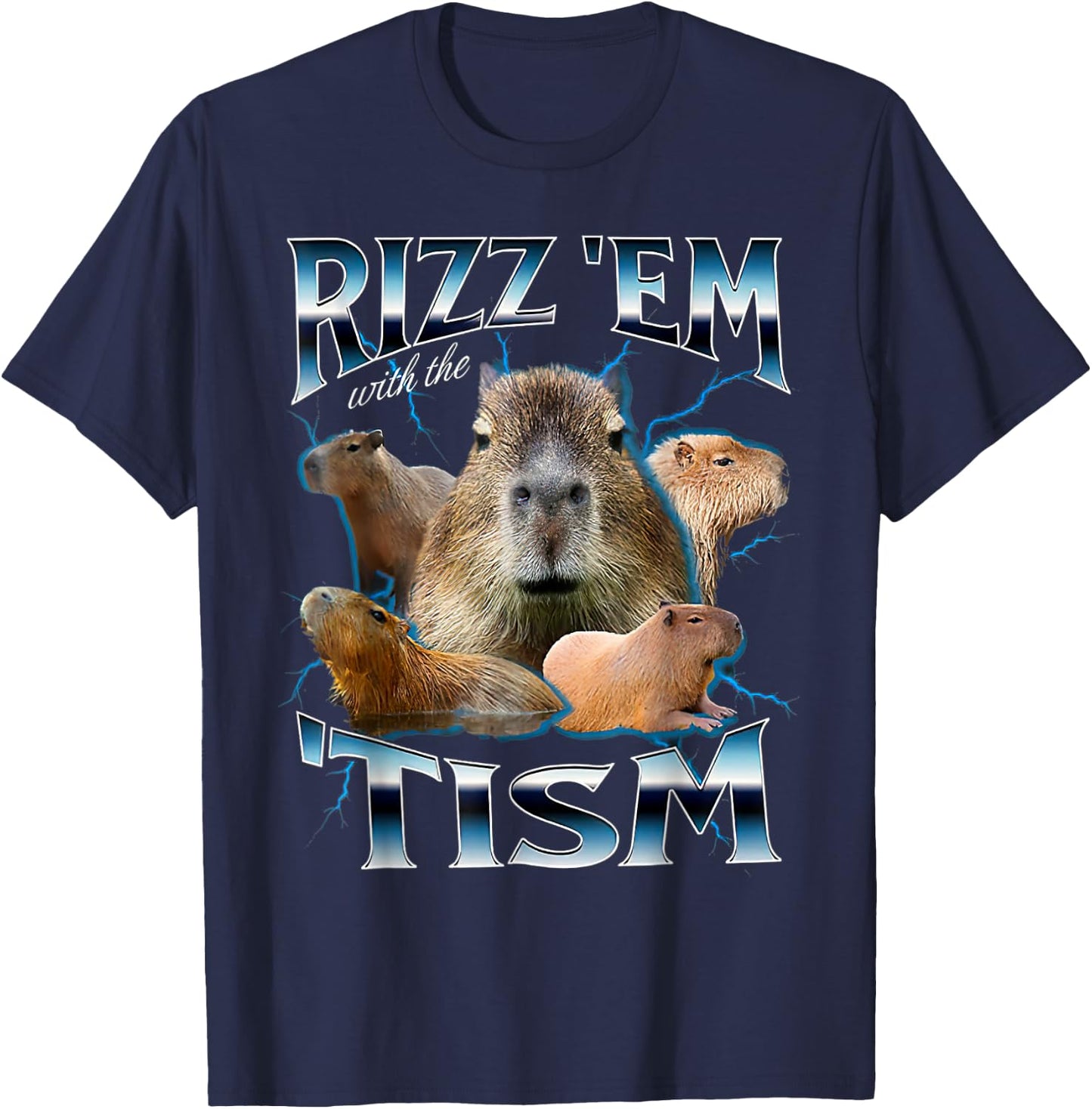 Rizz Em With The Tism Capybara Funny Oddly Dank Meme T-Shirt - T-Shirt | Navy