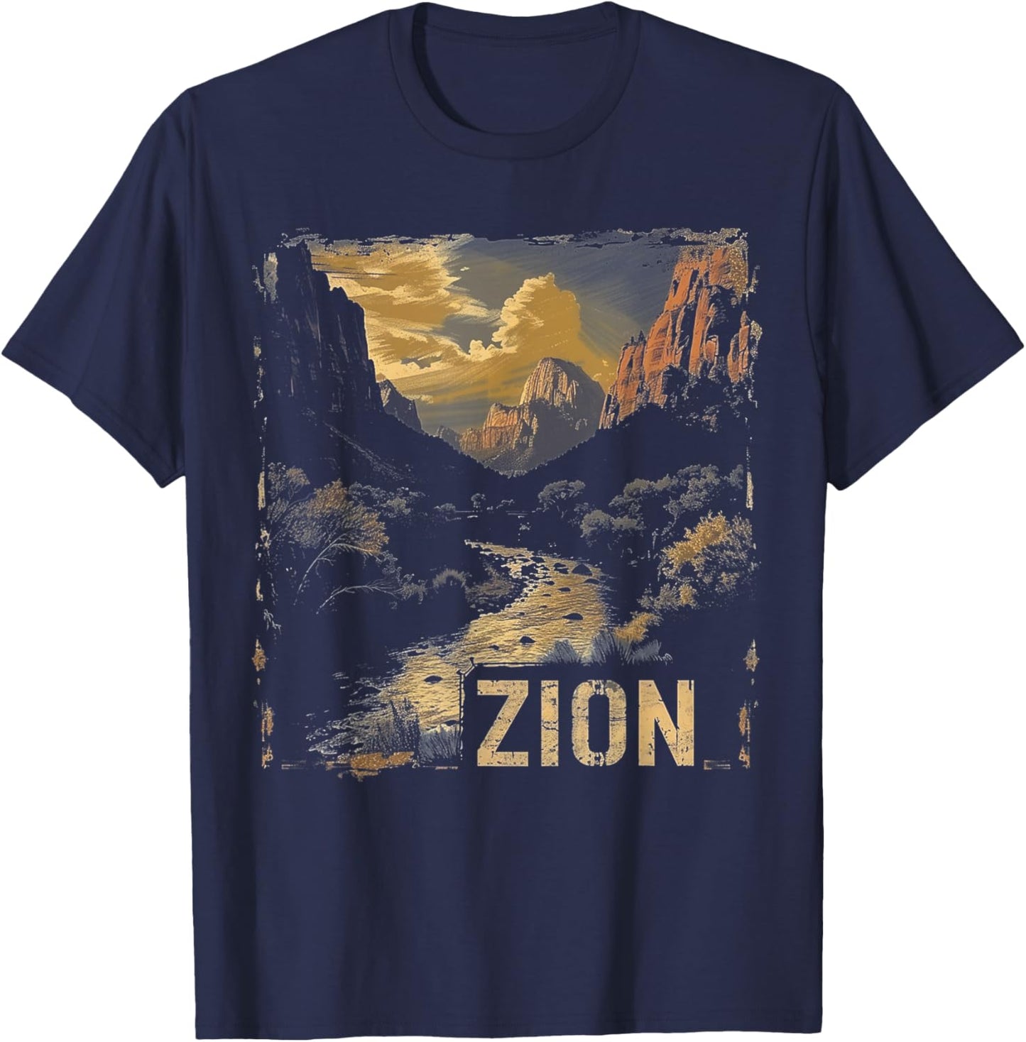 Zion - US National Park Vintage Men Women Kids Retro T-Shirt - T-Shirt | Navy