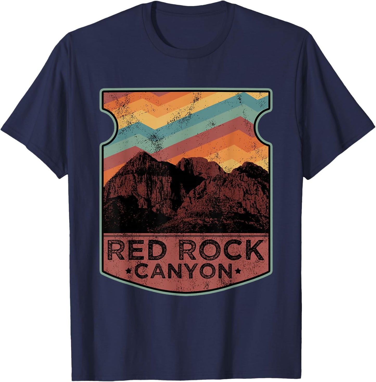 Retro Red Rock Canyon Nevada Souvenir Graphic Themed Print T-Shirt - T-Shirt | Navy