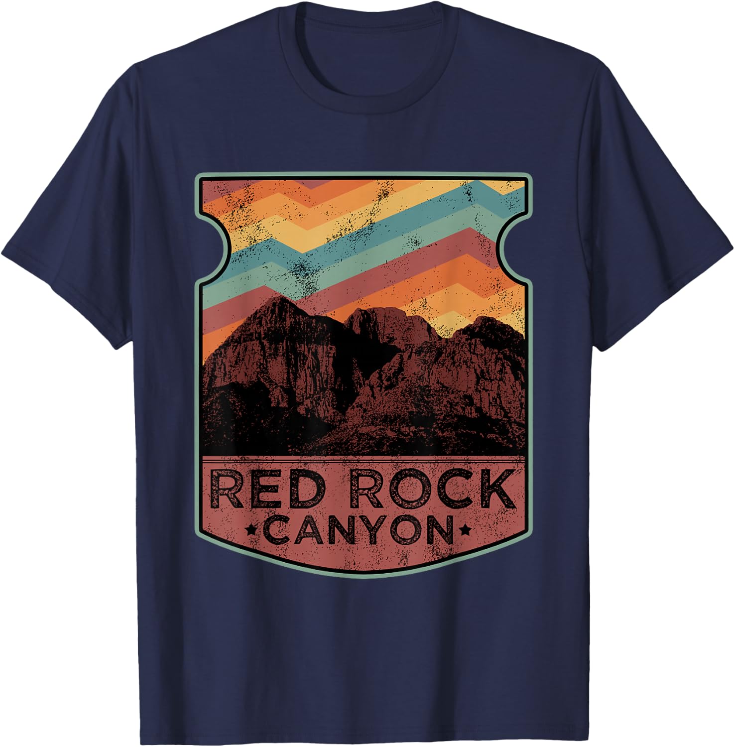Retro Red Rock Canyon Nevada Souvenir Graphic Themed Print T-Shirt - T-Shirt | Navy