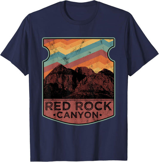 Retro Red Rock Canyon Nevada Souvenir Graphic Themed Print T-Shirt - T-Shirt | Navy