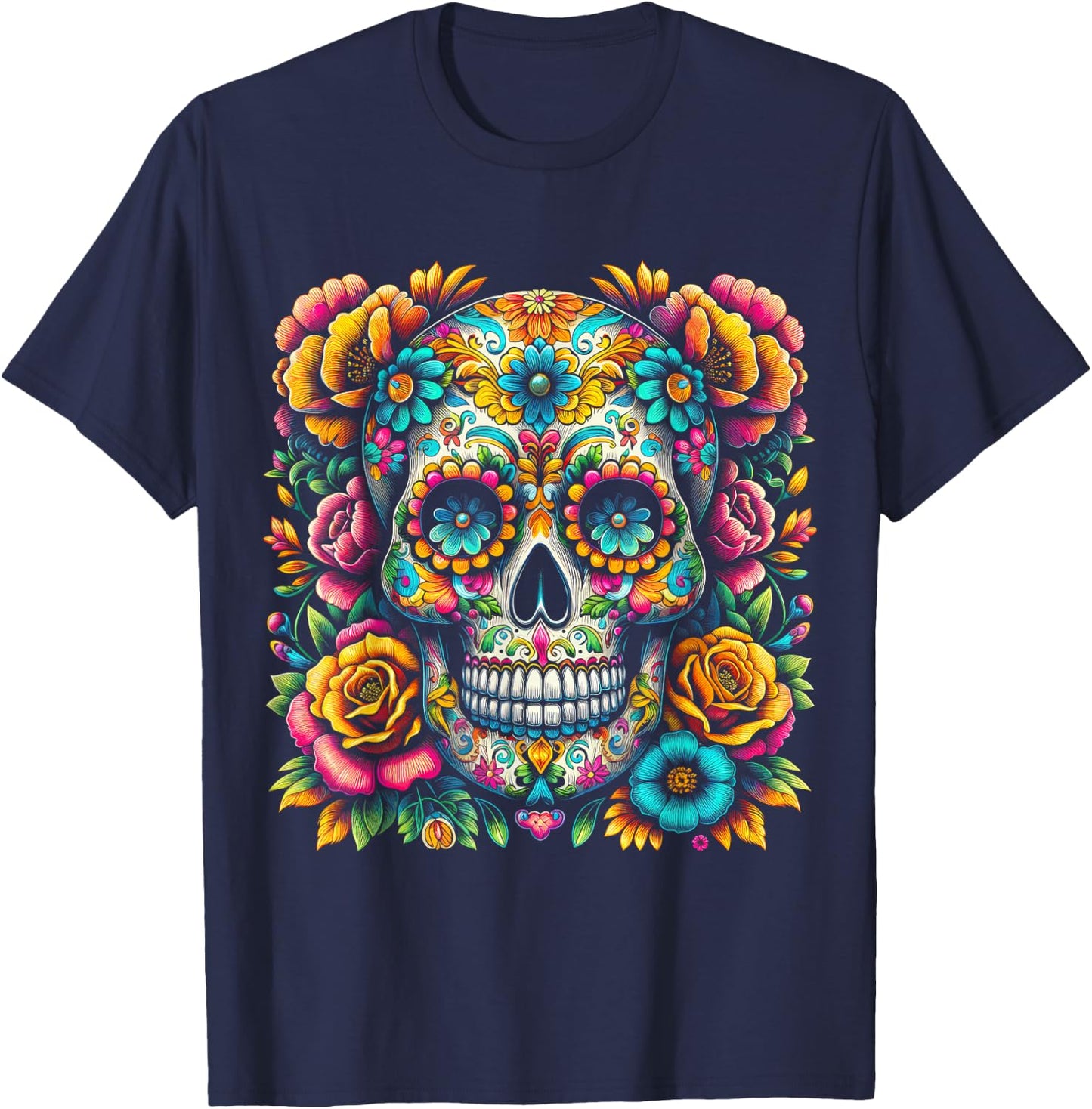 De Los Muertos Day of the Dead Sugar Skull Halloween Women T-Shirt - T-Shirt | Navy