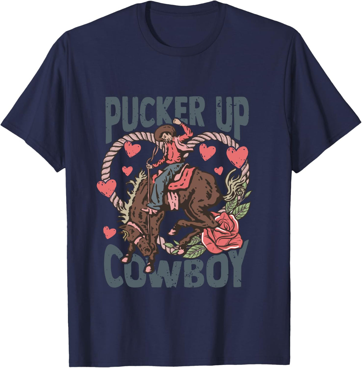 Pucker Up Cowboy Retro Groovy Howdy Valentines Cowboy Hat T-Shirt - T-Shirt | Navy