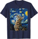 Tabby Cat Orange Cat Starry Night Painting T-Shirt - T-Shirt | Navy